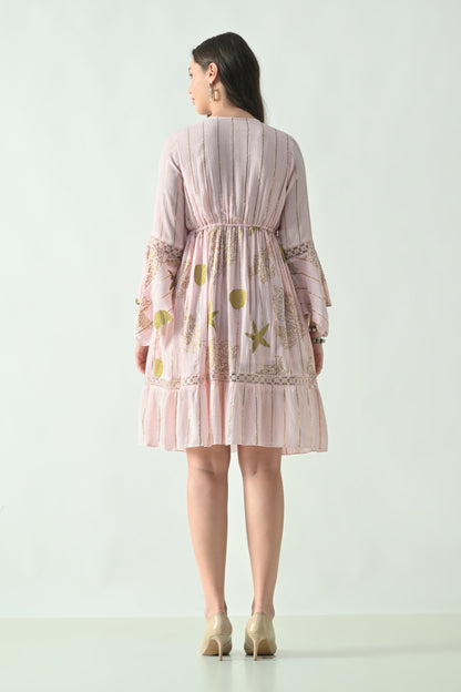 26461 Boho Embroidered Mini Dress with Gold Details – Rayon