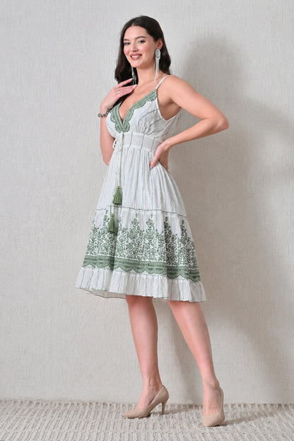 26460 Embroidered V-Neck Tiered Mini Dress – Rayon Summer Style