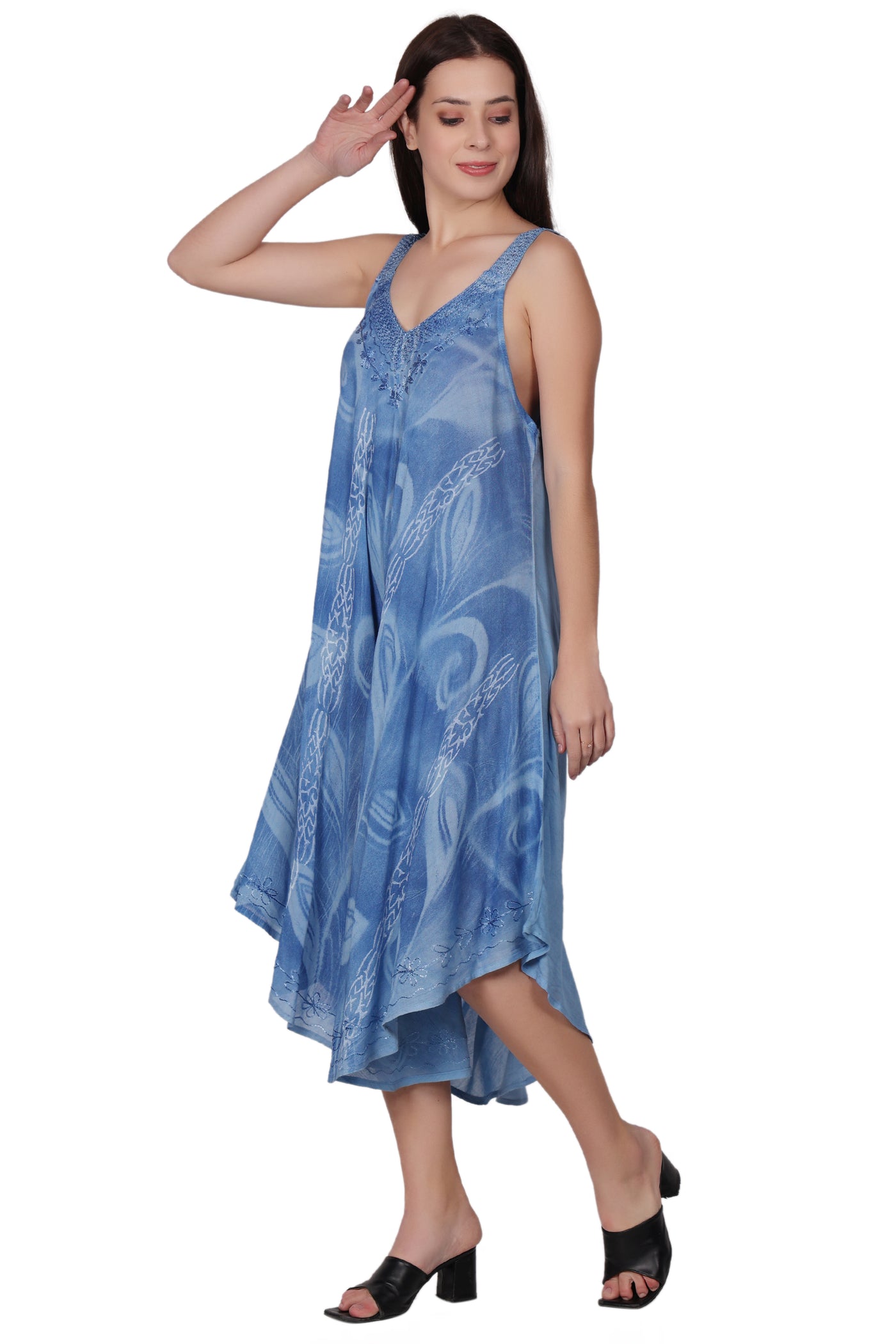 V-Neck Floral Tie Dye Beach Dress 482154-V