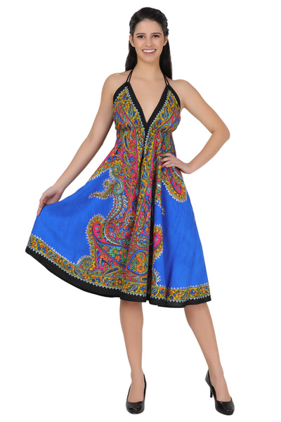 Halter Top Elastic Back Mid-Length Batik Dress PD-9706