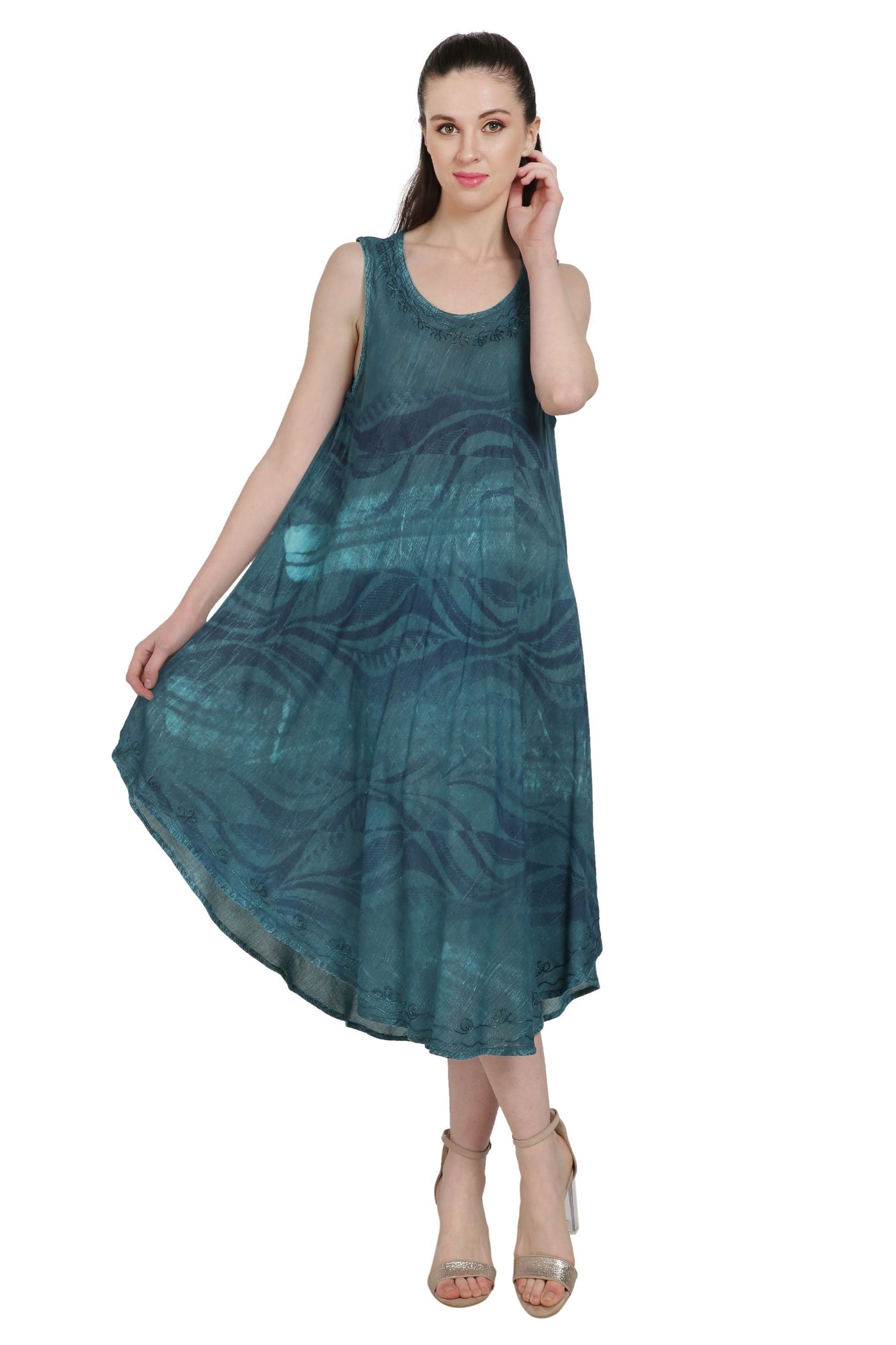 Block Print Tie Dye Umbrella Beach Dress UD48-2301