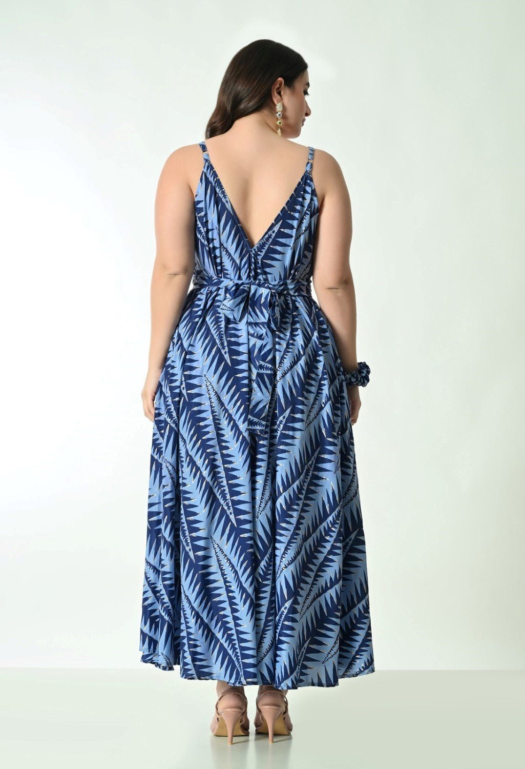 AB - 16111 Tropical Leaf Print Spaghetti Strap Maxi Dress with Tie Waist - Advance Apparels Inc