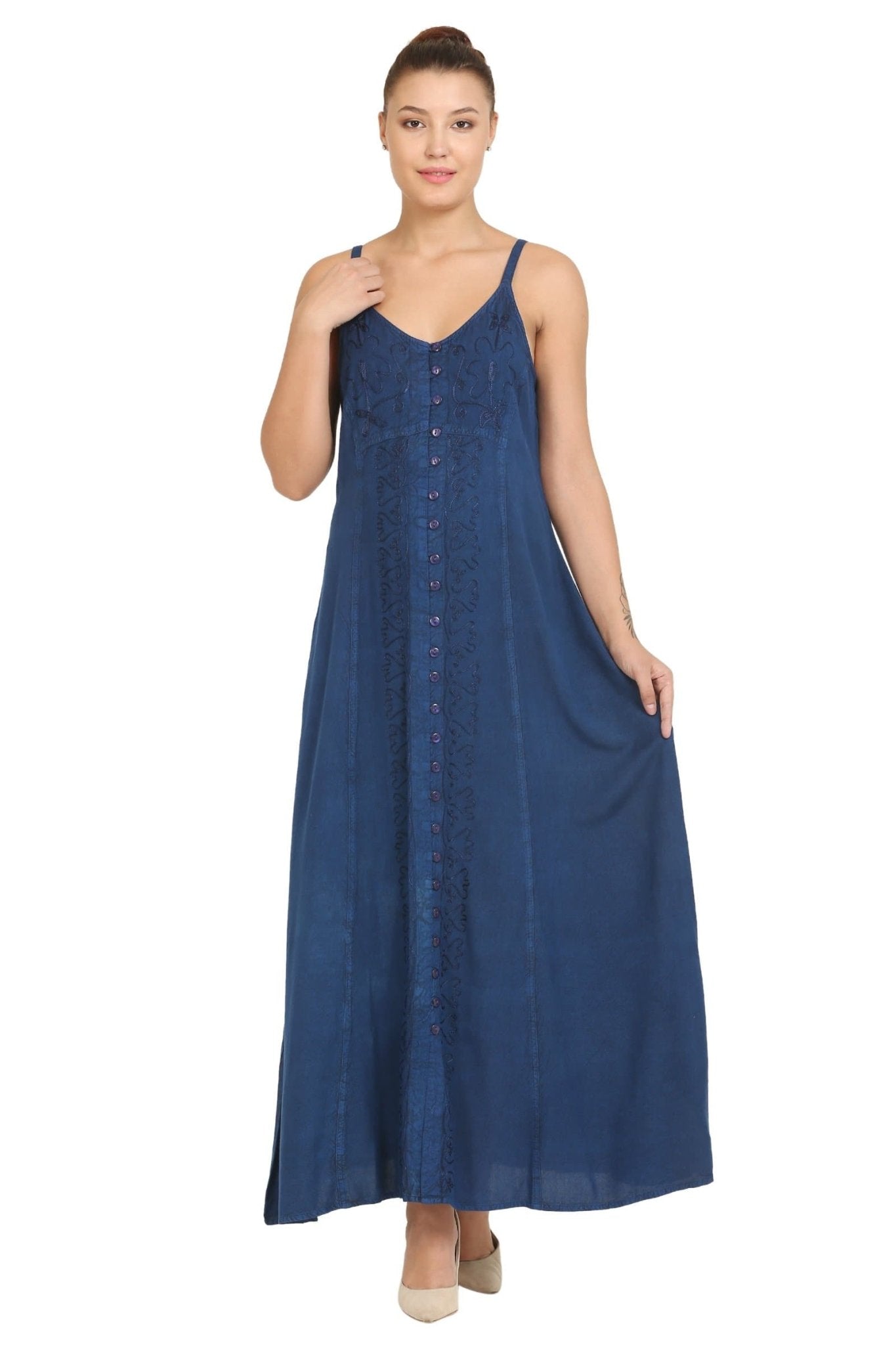 Advance Apparels Boho Acid Wash Dress 15228 Navy / 1X/2X