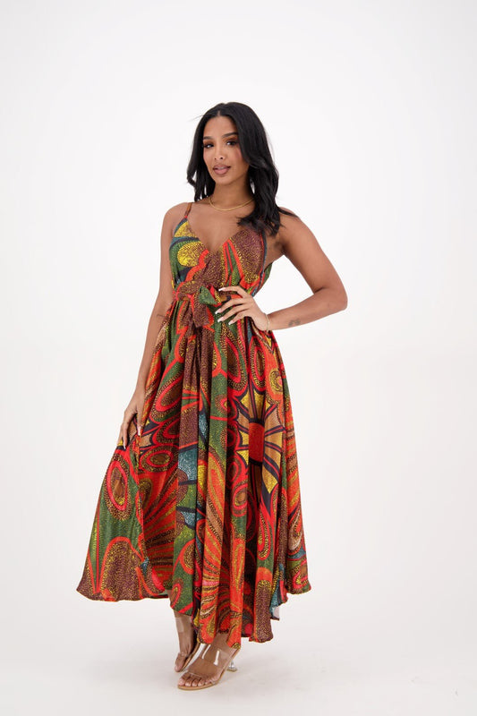 African Print Silk Dress AB160501 - Advance Apparels Inc