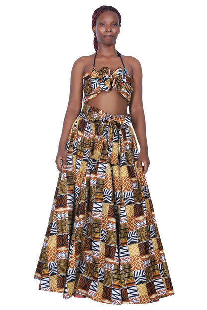 African Print Wax Print Skirt One Size Fits Most Headwrap Included Elastic Waist Pockets 16317 - 281 - Advance Apparels Inc