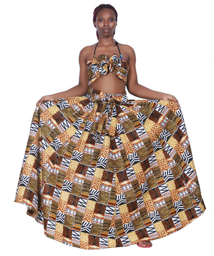 African Print Wax Print Skirt One Size Fits Most Headwrap Included Elastic Waist Pockets 16317 - 281 - Advance Apparels Inc