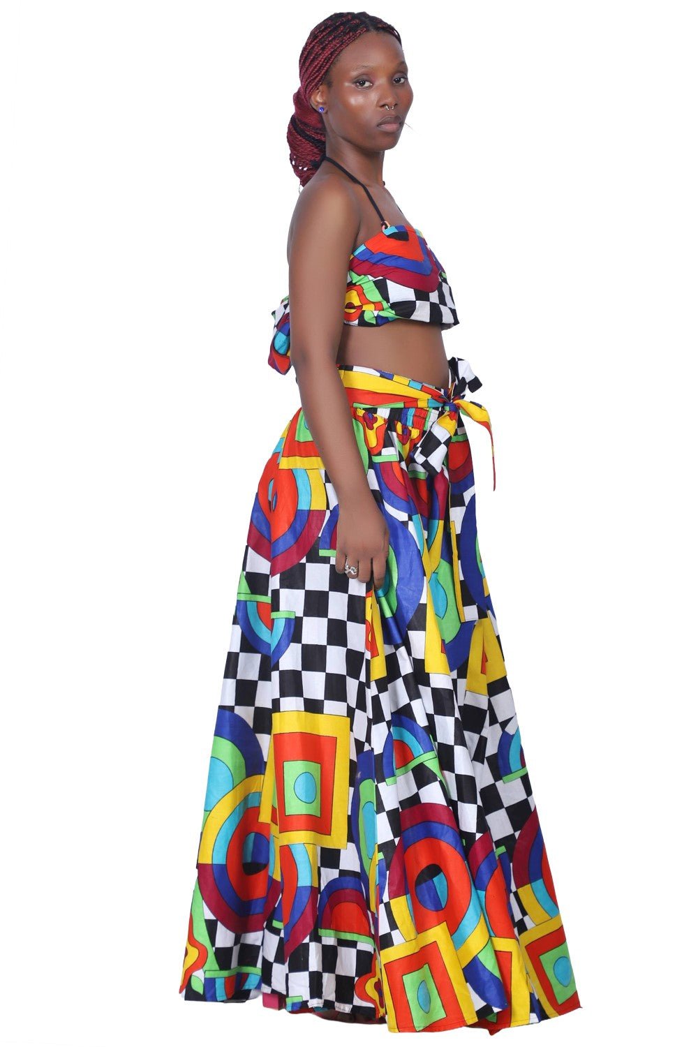 African Print Wax Print Skirt One Size Fits Most Headwrap Included Elastic Waist Pockets 16317 - 284 - Advance Apparels Inc