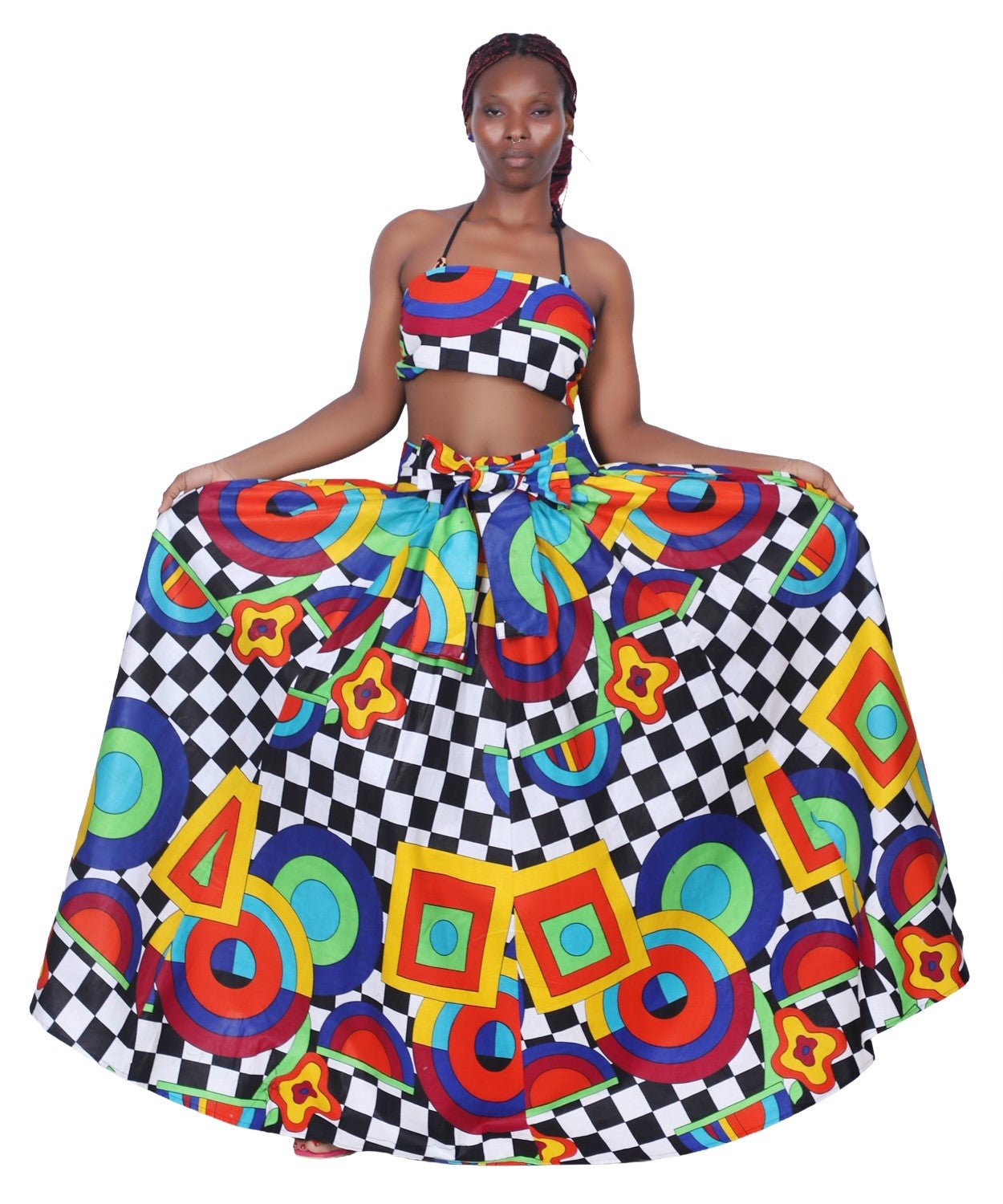 African Print Wax Print Skirt One Size Fits Most Headwrap Included Elastic Waist Pockets 16317 - 284 - Advance Apparels Inc