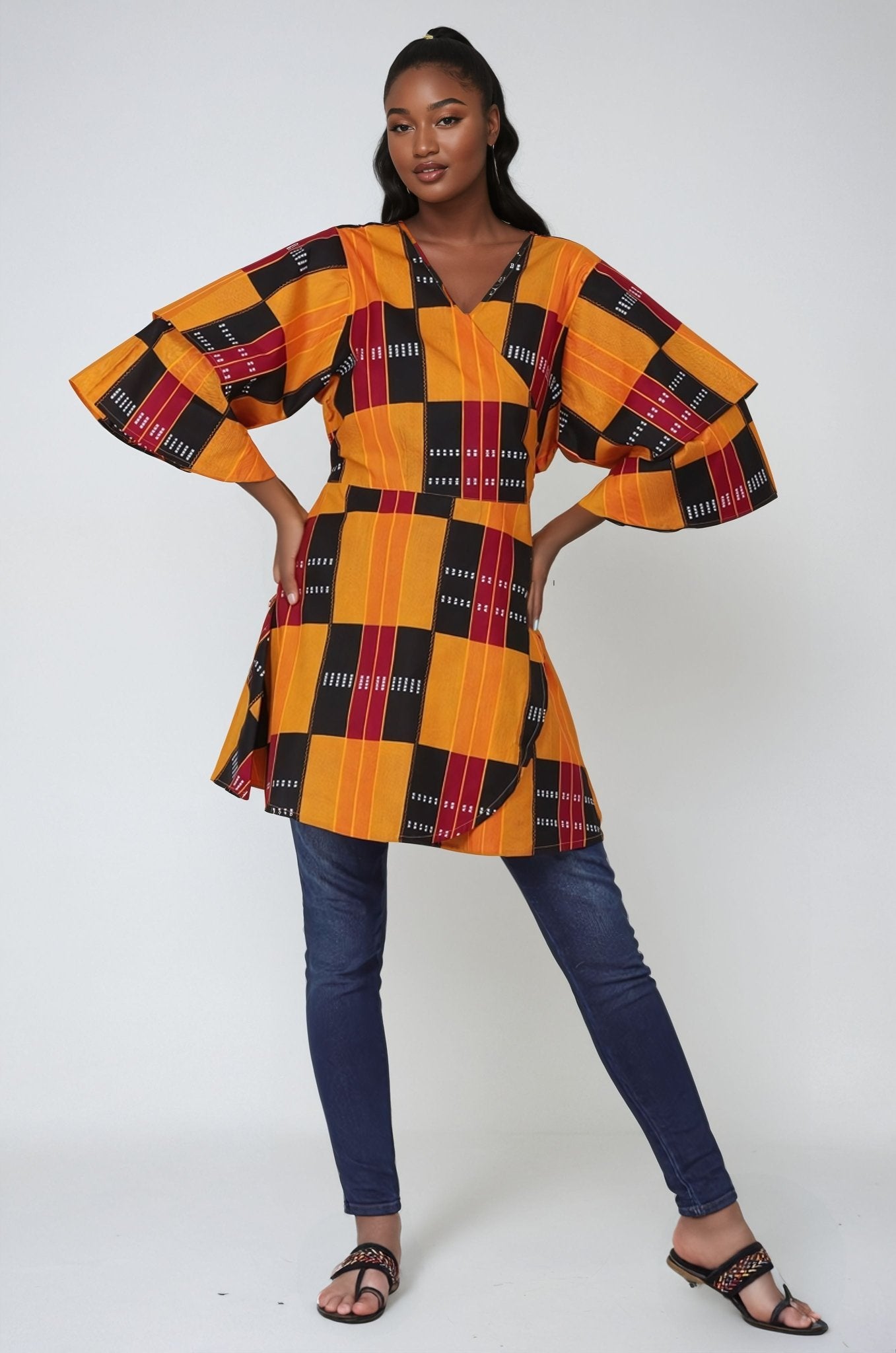 African Print Wrap Blouse 2680 - Advance Apparels Inc