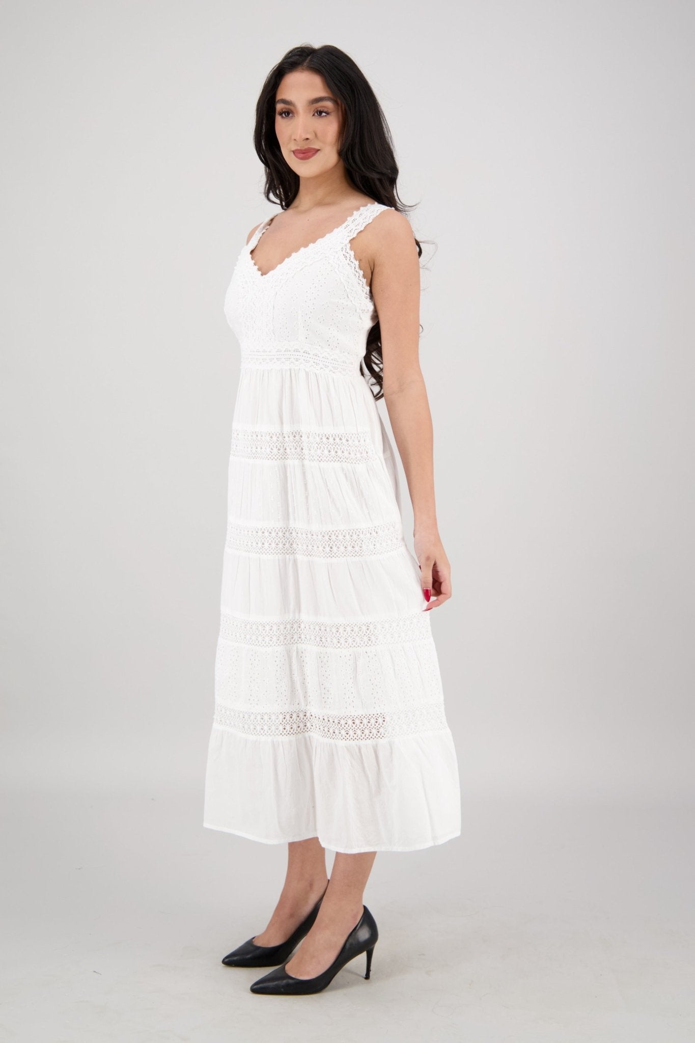 White Summer Dress with Eyelet Embroidery – Cotton Resortwear – Advance Apparels Inc