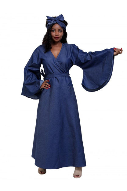 Ankara Denim Long Sleeve Wrap Dress 1816 – Advance Apparels Inc