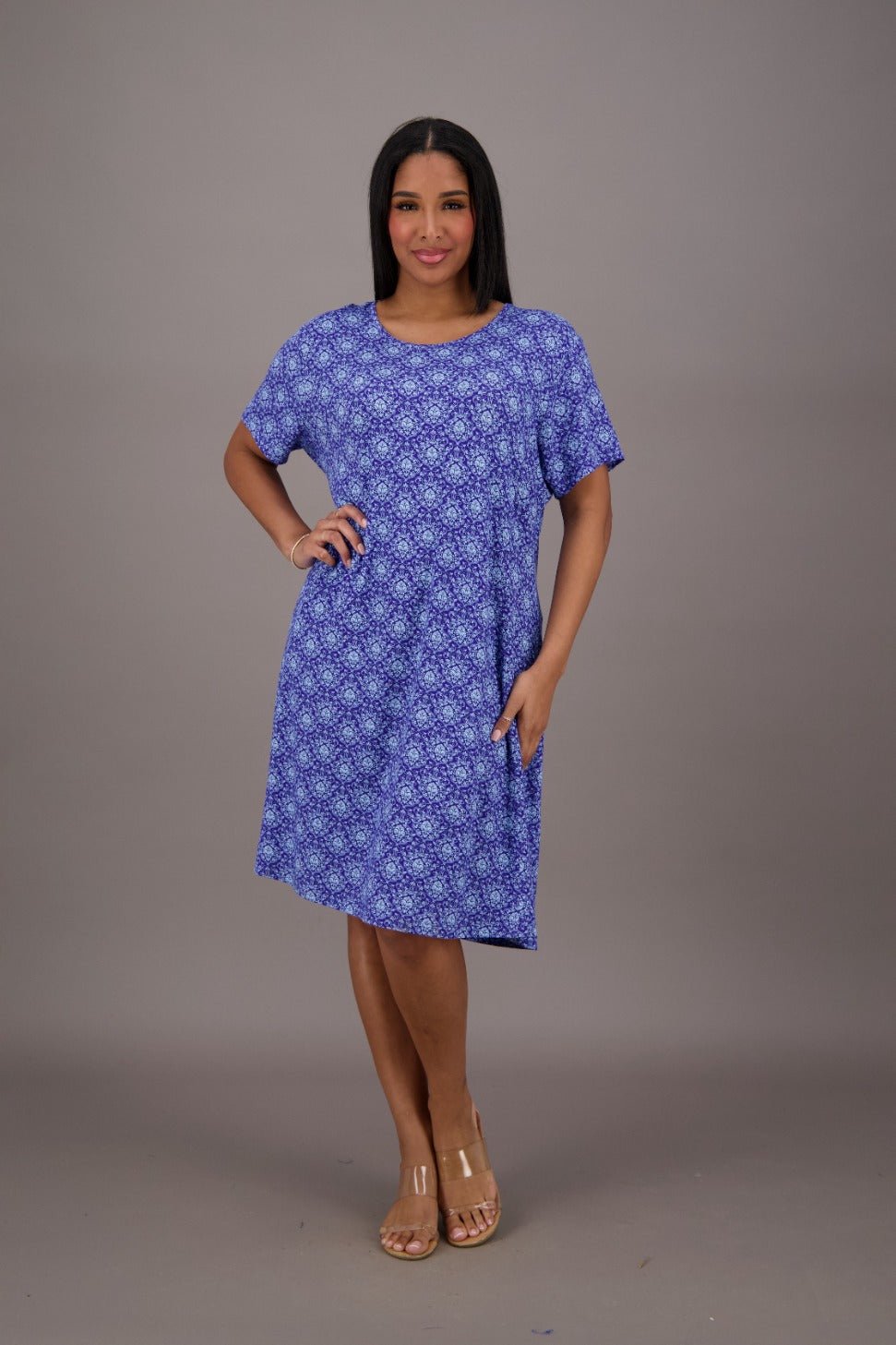 Bamboo Cap Sleeve Printed Dress BAM - 24607 - Advance Apparels Inc