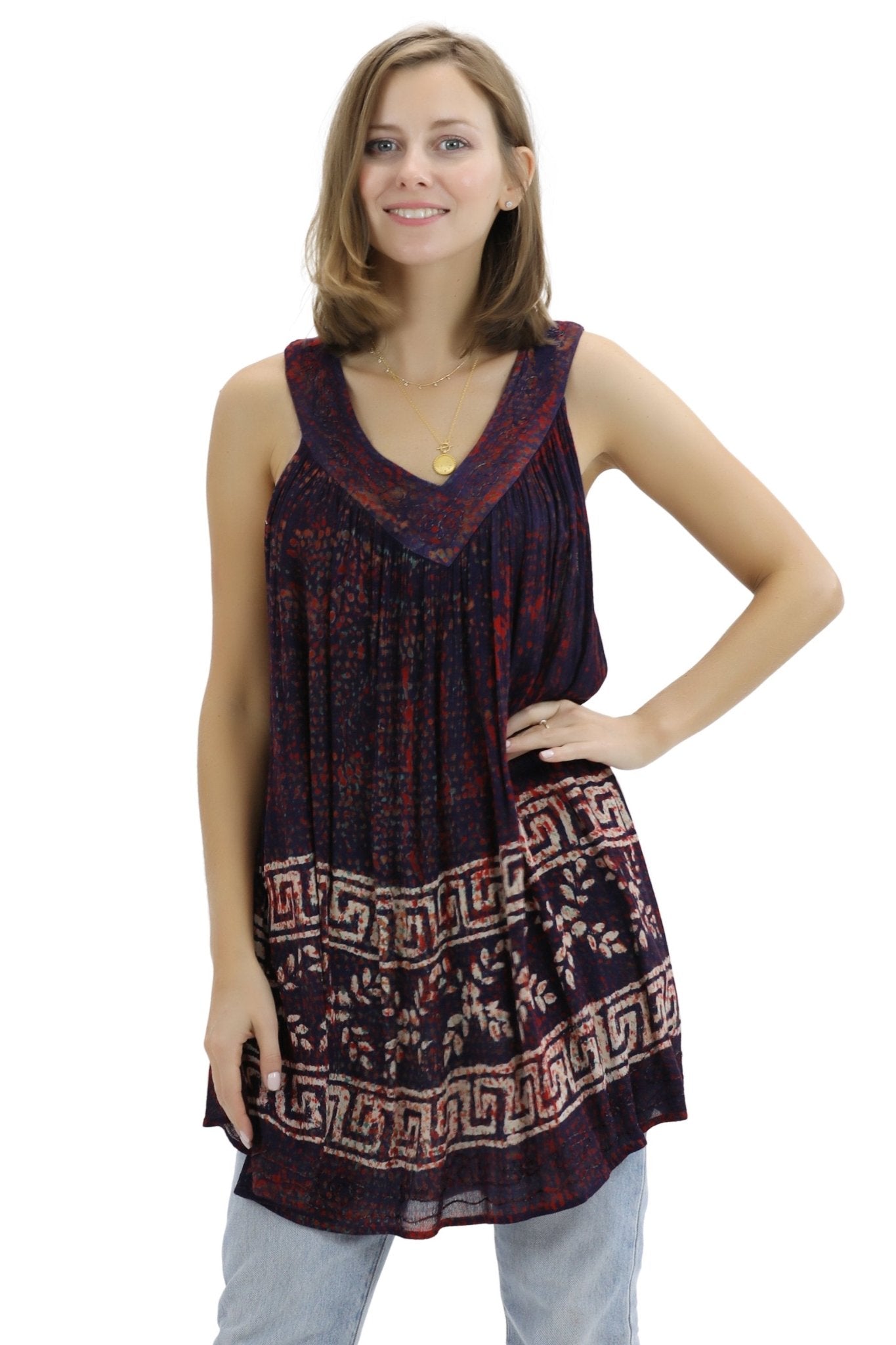 Batik Border Print V-Neck Tank Top 92 - Advance Apparels Inc