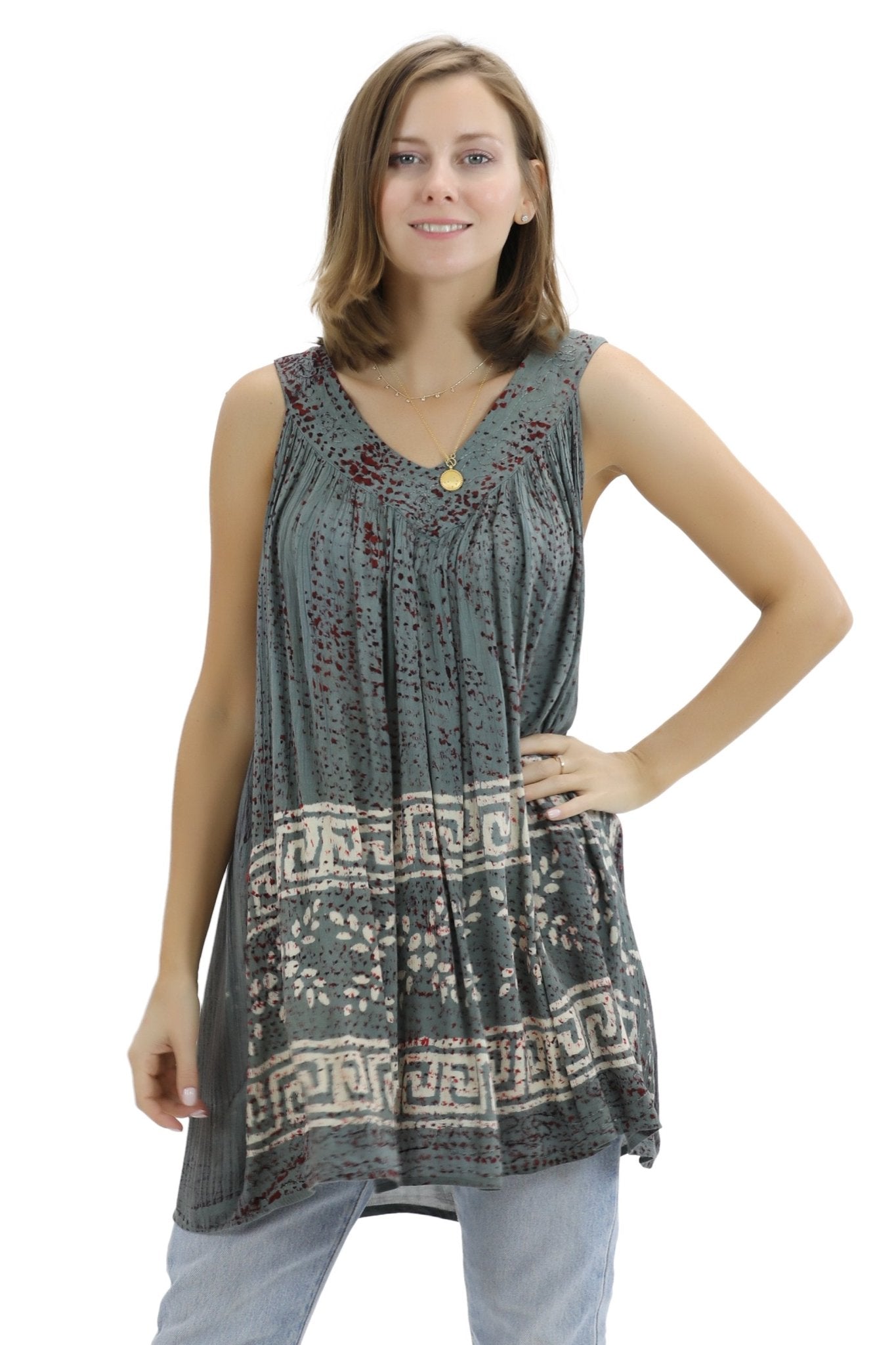Batik Border Print V-Neck Tank Top 92 - Advance Apparels Inc