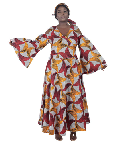 Bell Sleeves African Print Wrap Dress 1918 - Advance Apparels Inc