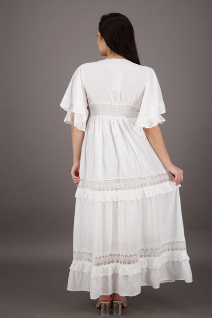 Bell Sleeves White Cotton Dress - Advance Apparels Inc