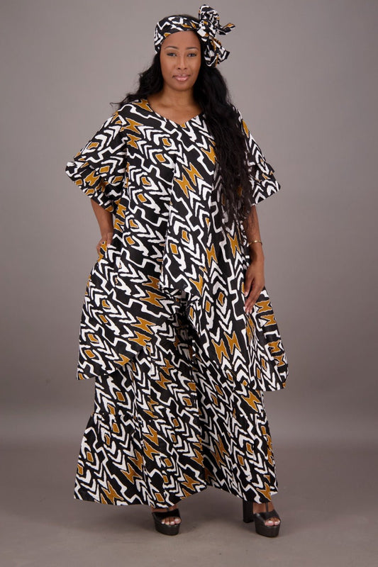 Black Geometric Print 2 Piece Pants Set APS - 25082 - 263 - Advance Apparels Inc
