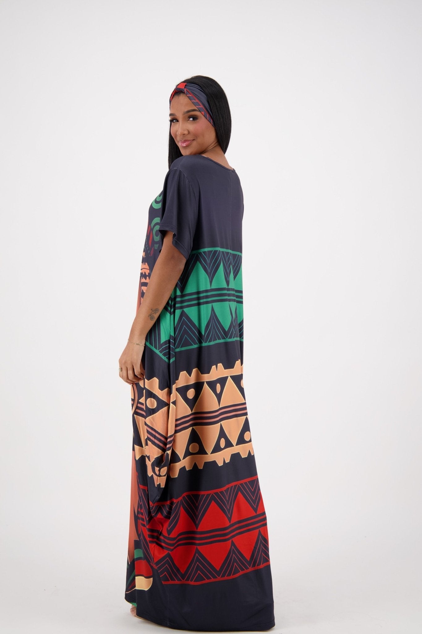 Black/Red/Green Tribal Print Kaftan CH8864 - Advance Apparels Inc