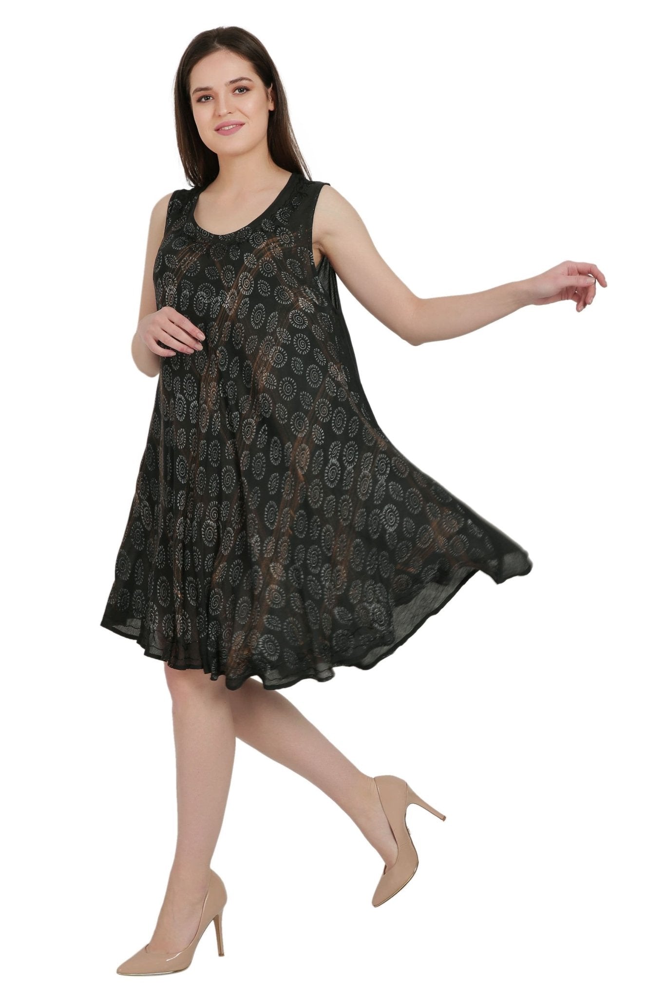 Block Print Beach Tie Dye Umbrella Dress UD36-2322 Turquoise / One Size Fits Most