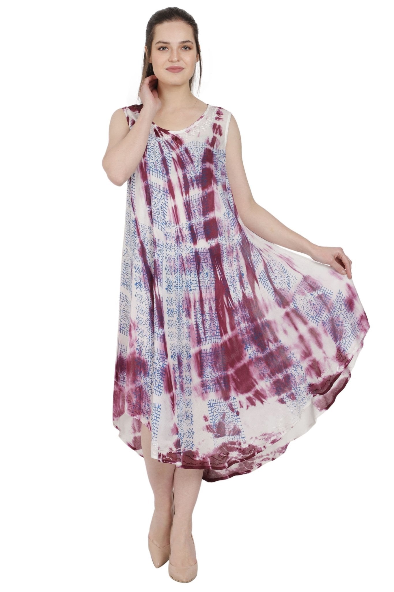 Block Print Tie Dye House Umbrella Dress UD48-2309 - Advance Apparels Inc