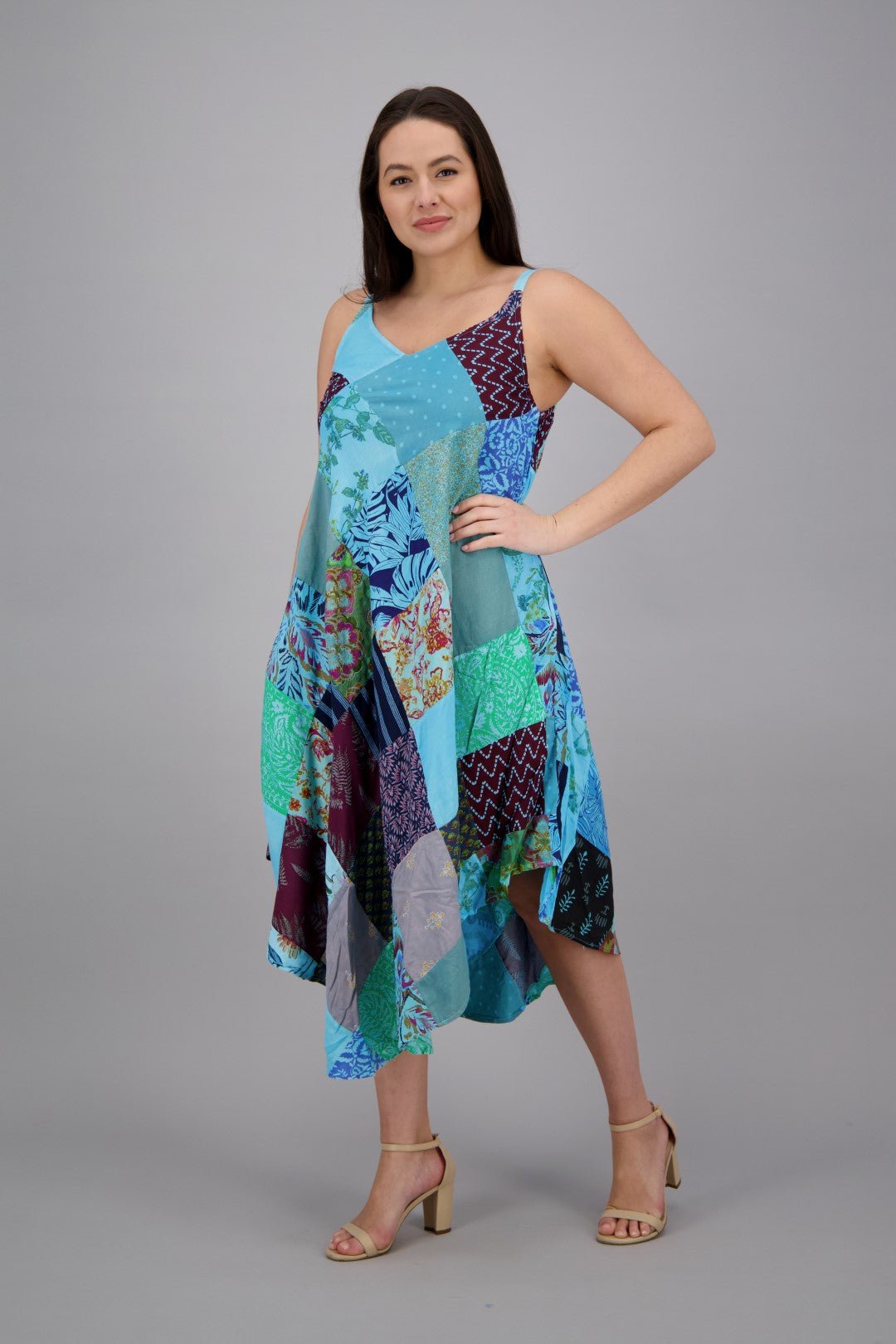 Patchwork Boho Dress | Festival-Ready Middy Dress in Breathable Rayon ...