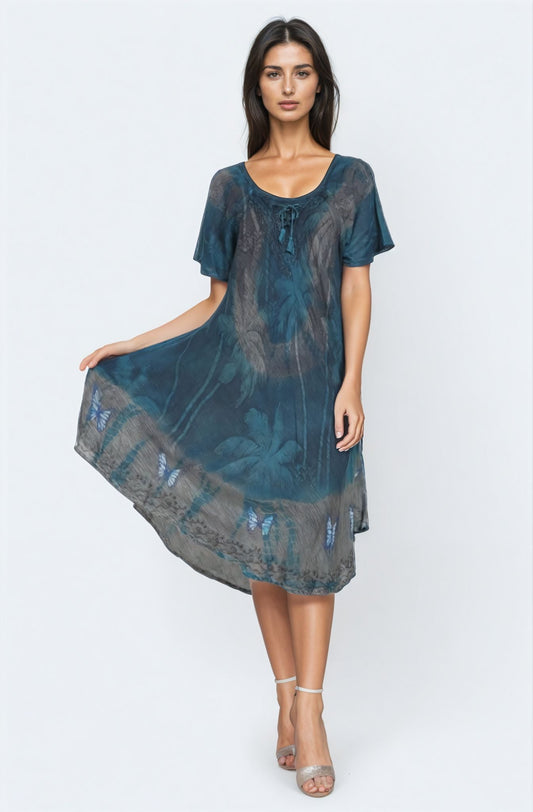 Butterfly Block Print Double Dye Umbrella Dress UDS48 - 2406 - Advance Apparels Inc