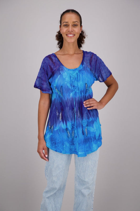 Butterfly Block Print Tie Dye Blouse 302180 - Advance Apparels Inc