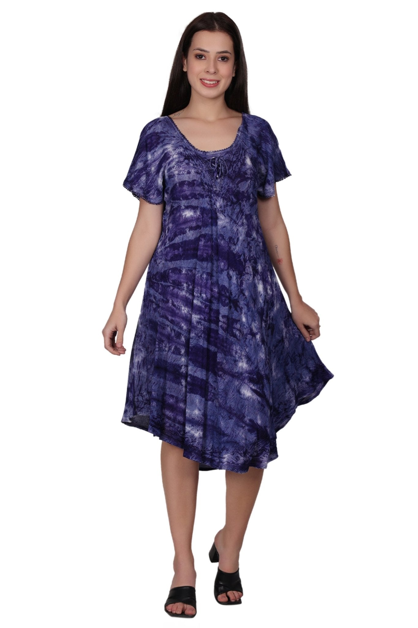 Cap Sleeve Tie Dye Dress 482165-SLVD Purple / One Size Fits Most