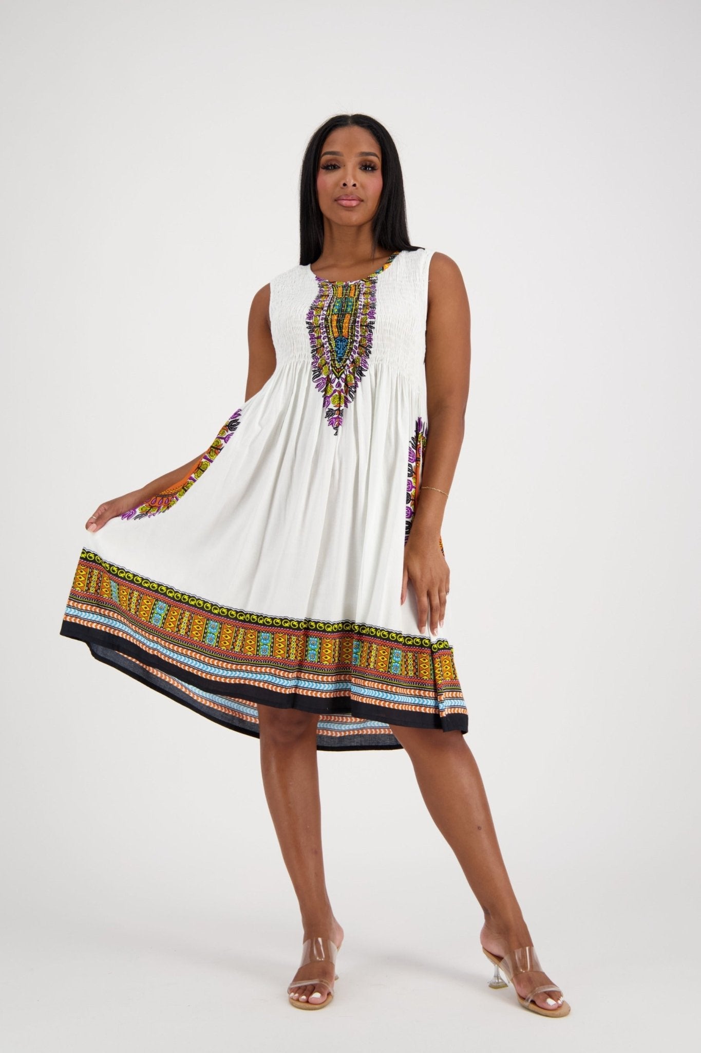 Dashiki Print Tank Dress 3639 White / One Size Fits Most Dashiki Print Tank Dress 3639 White / One Size Fits Most