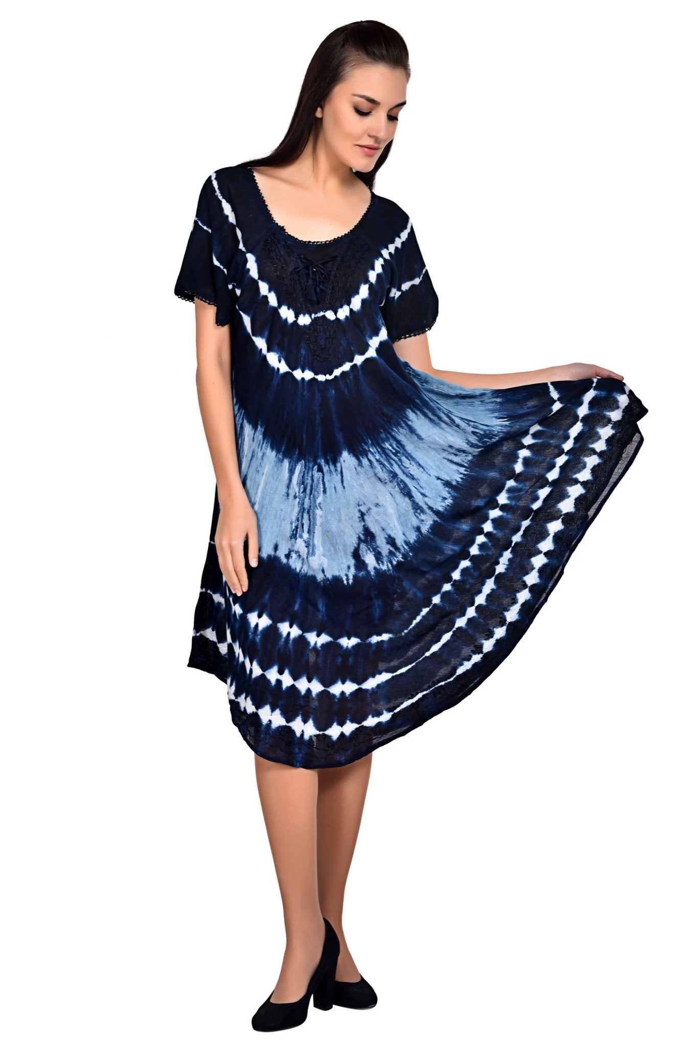 Deep Ocean Tie Dye Umbrella Dress 19313 - Advance Apparels Inc