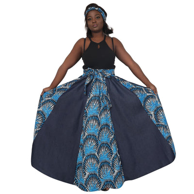 Denim and African Print Long Maxi Skirt 17617-80 - Advance Apparels Inc