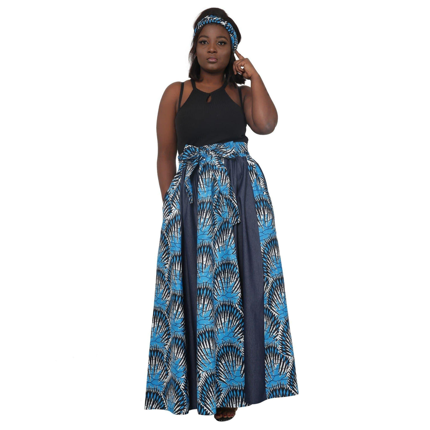 Denim and African Print Long Maxi Skirt 17617-80 - Advance Apparels Inc