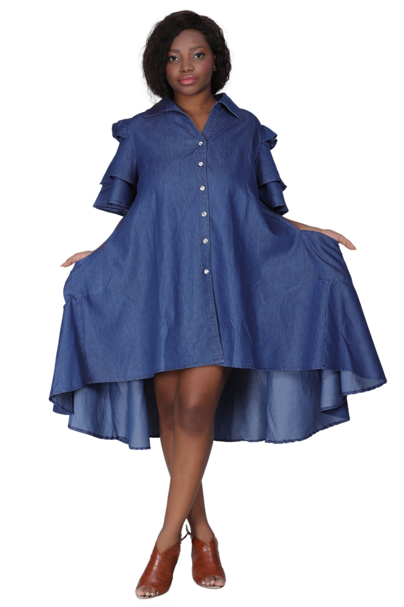 Denim Hi-Lo Dress 22400 Blue Denim / 1X/2X Denim Hi-Lo Dress 22400 Blue Denim / 1X/2X