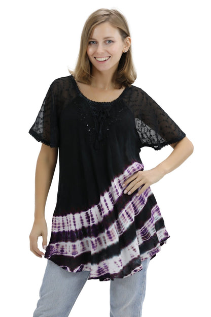 Diagonal Striped Tie-Dye Cap Sleeve Blouse 18726 - Advance Apparels Inc