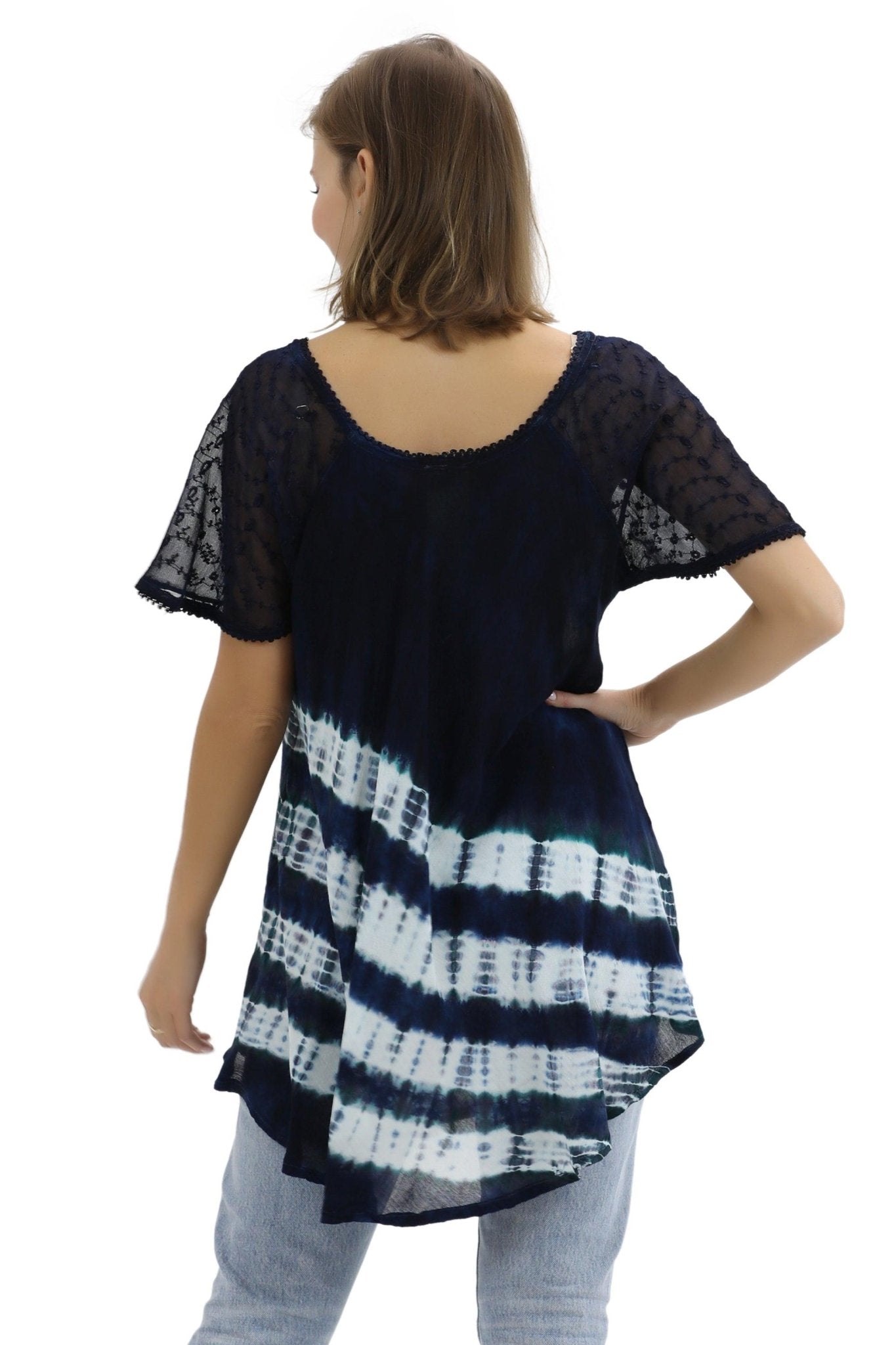 Diagonal Striped Tie-Dye Cap Sleeve Blouse 18726 - Advance Apparels Inc