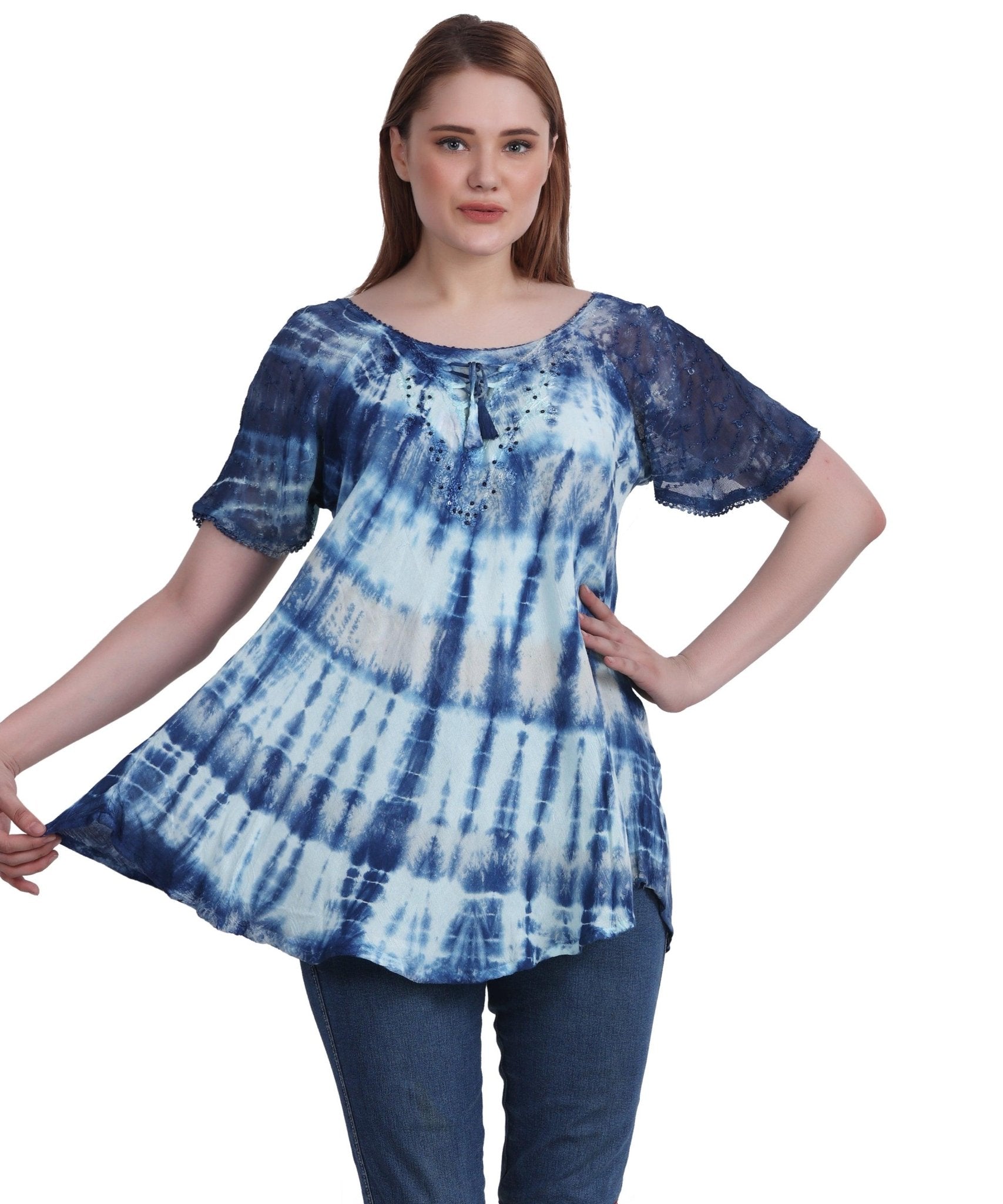 Double Washed Tie Dye Blouse 302136 - Advance Apparels Inc