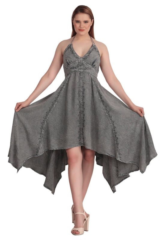 Elastic Back Acid Wash Dress (S/M-1X/2X) 4 Colors ADL-30332 - Advance Apparels Inc