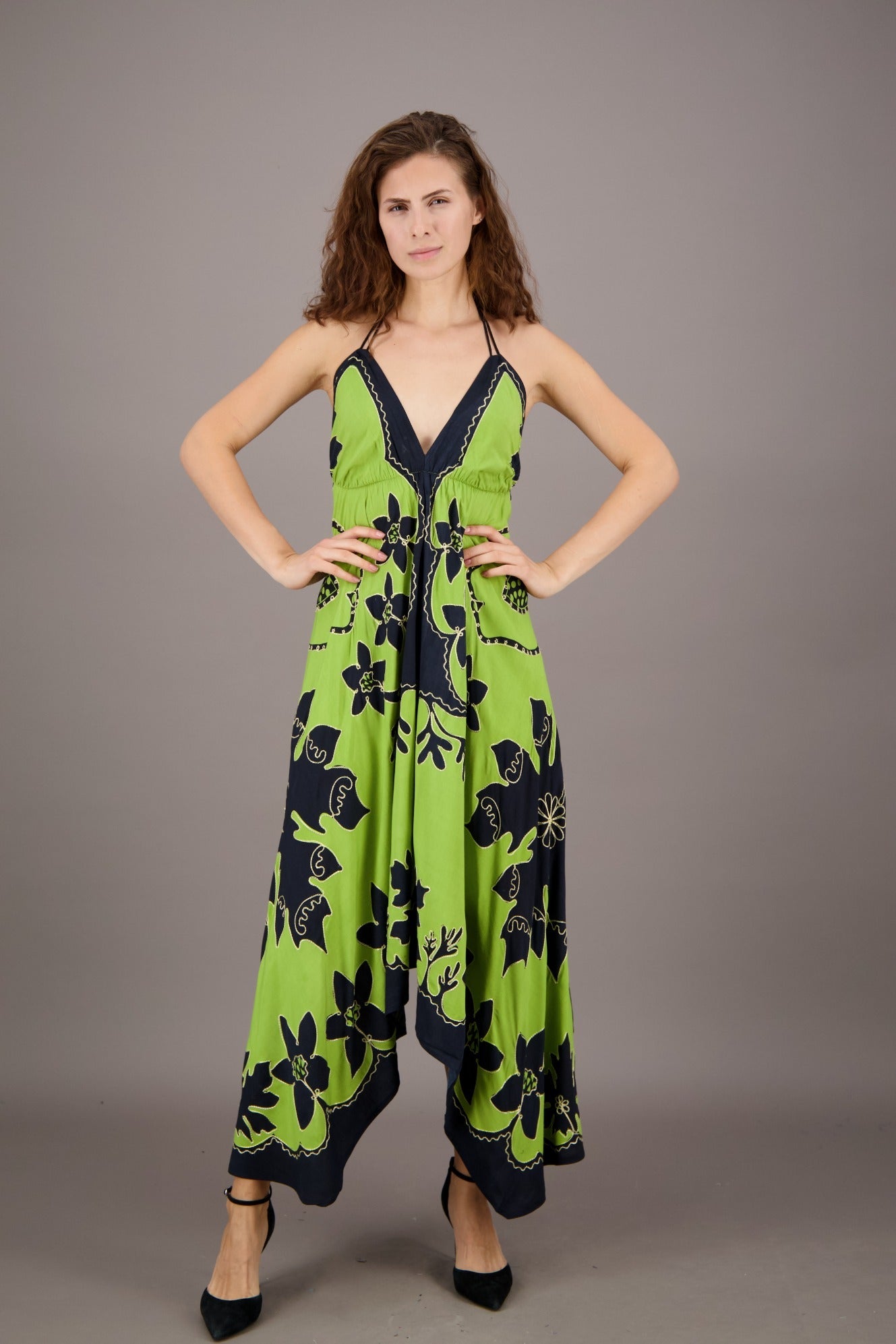 batik halter dress Floral Batik Print Scarf Halter Dress 1965 Green / One Size Fits Most