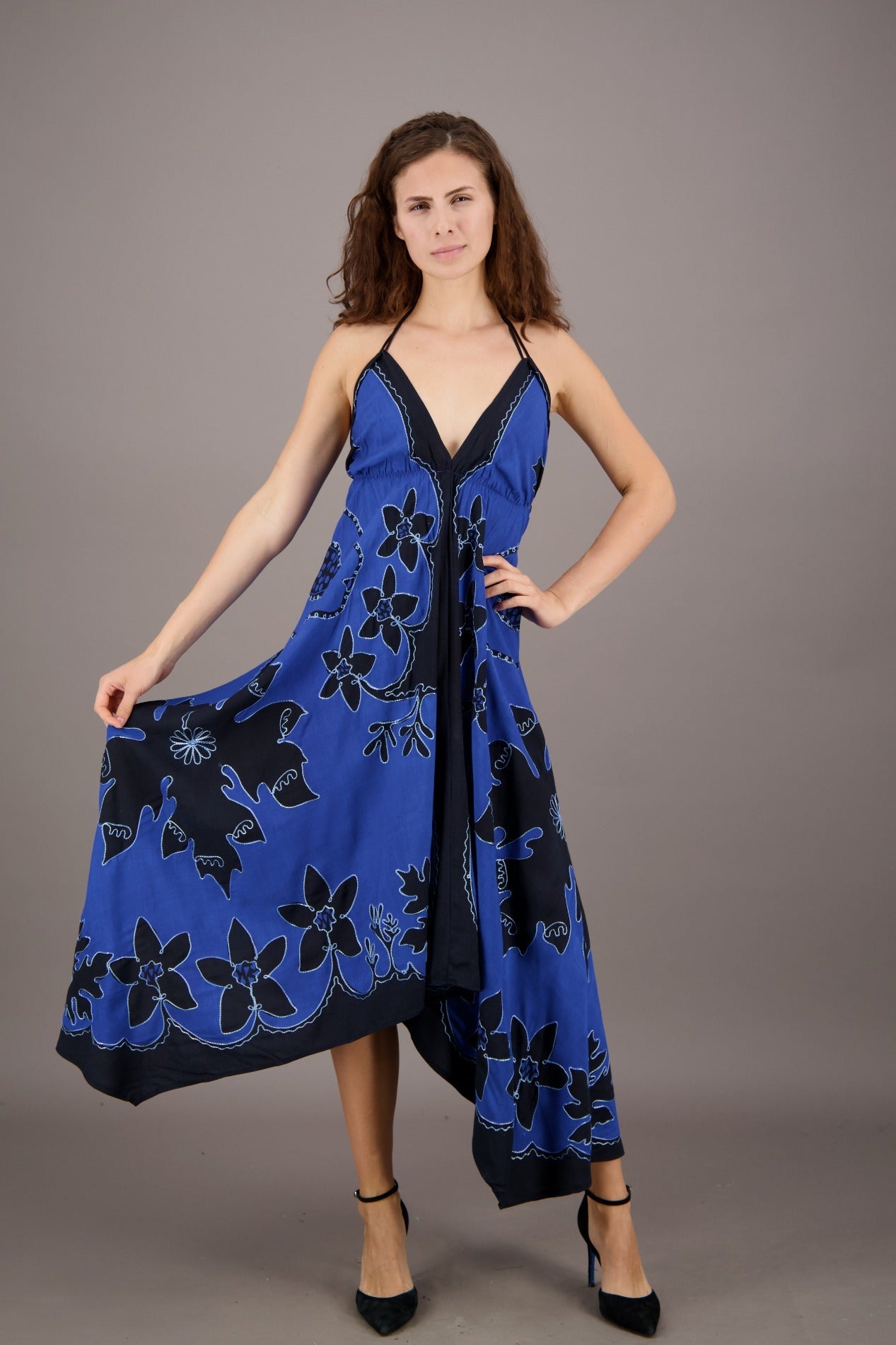 Floral Batik Print Scarf Halter Dress 1965 - Advance Apparels Inc