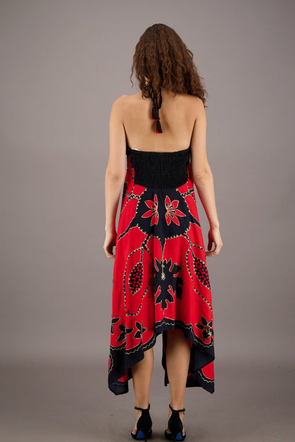 Floral Batik Print Scarf Halter Dress 1965 - Advance Apparels Inc