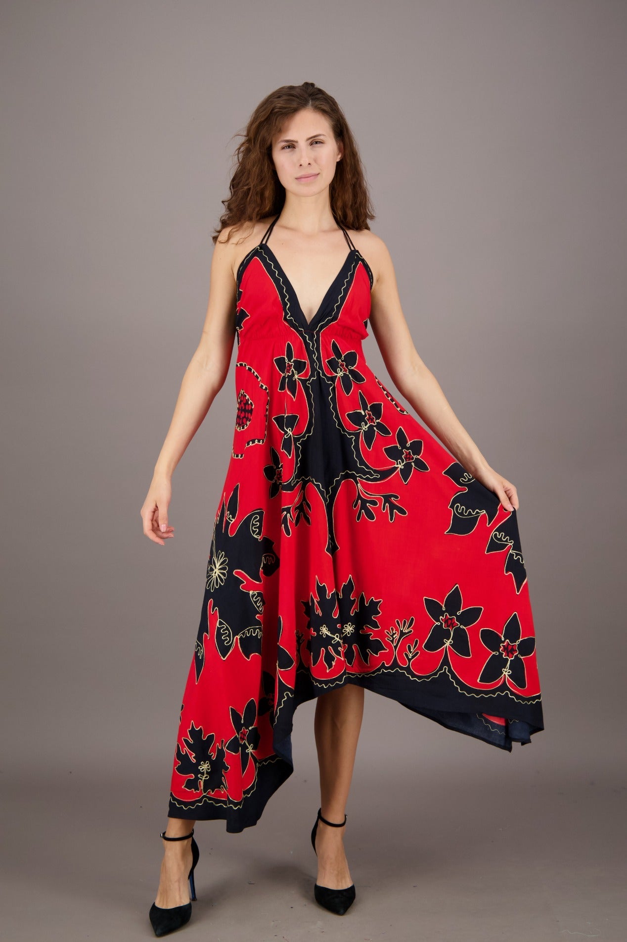 Floral Batik Print Scarf Halter Dress 1965 - Advance Apparels Inc