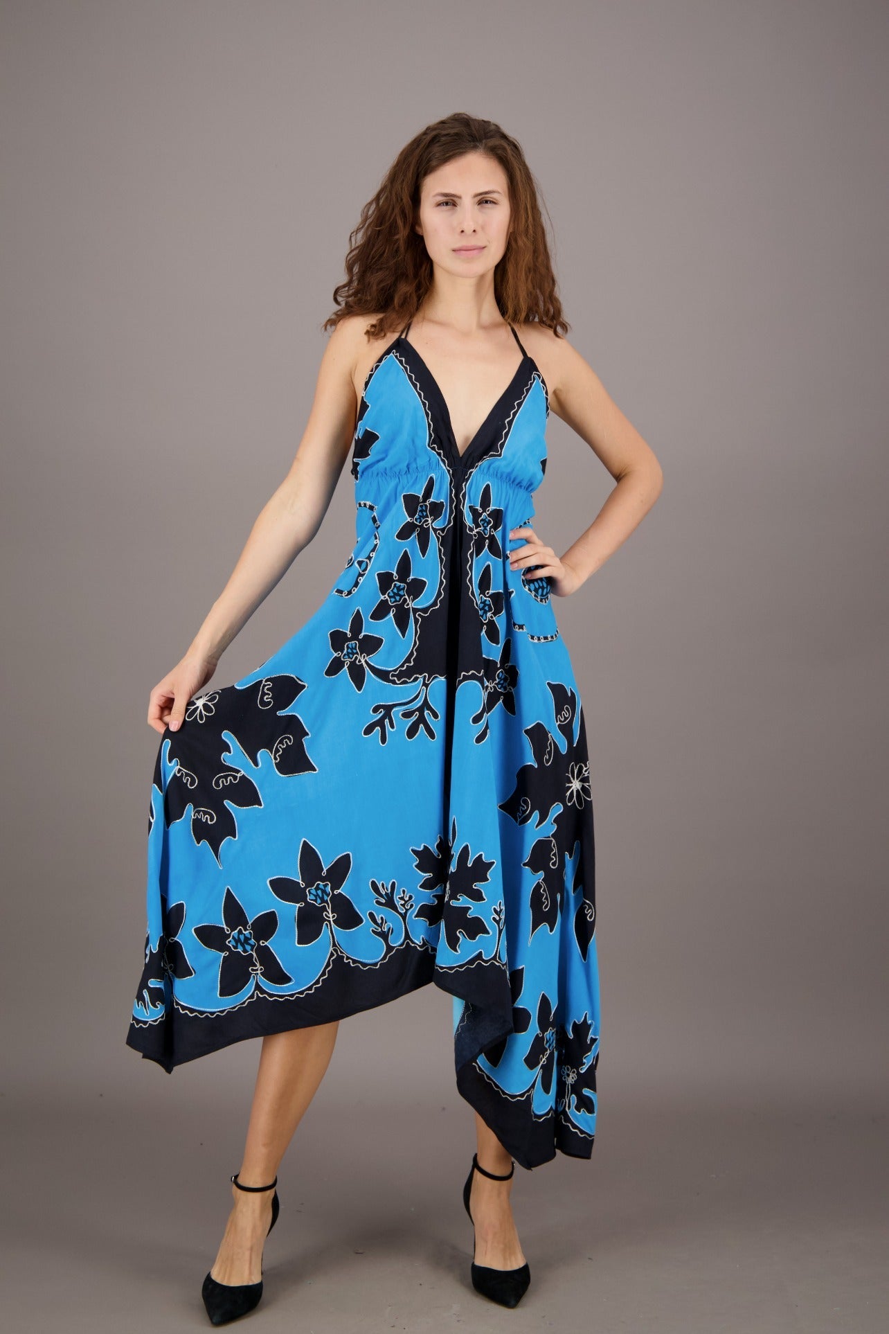 Floral Batik Print Scarf Halter Dress 1965 - Advance Apparels Inc