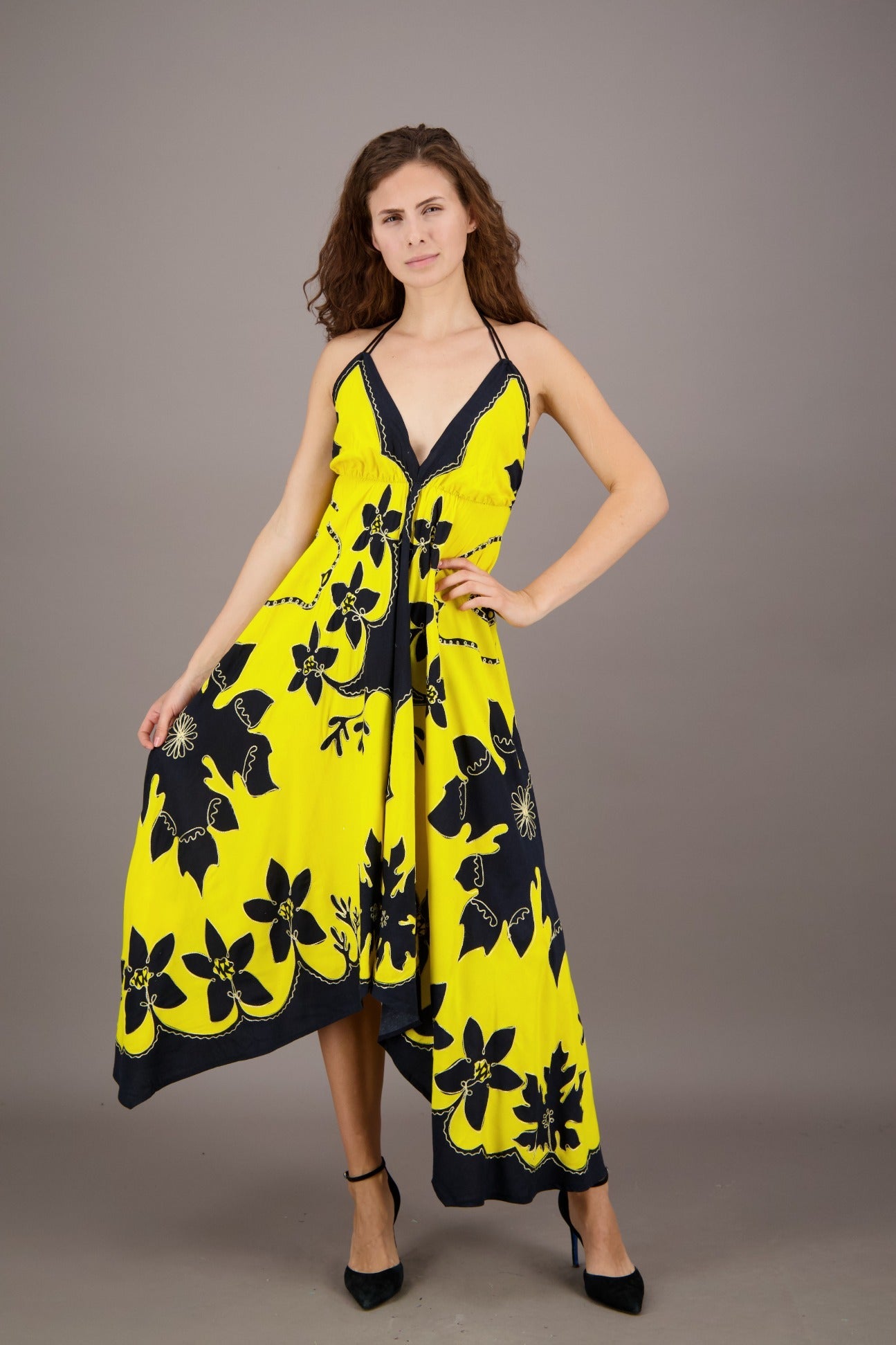 Floral Batik Print Scarf Halter Dress 1965 - Advance Apparels Inc