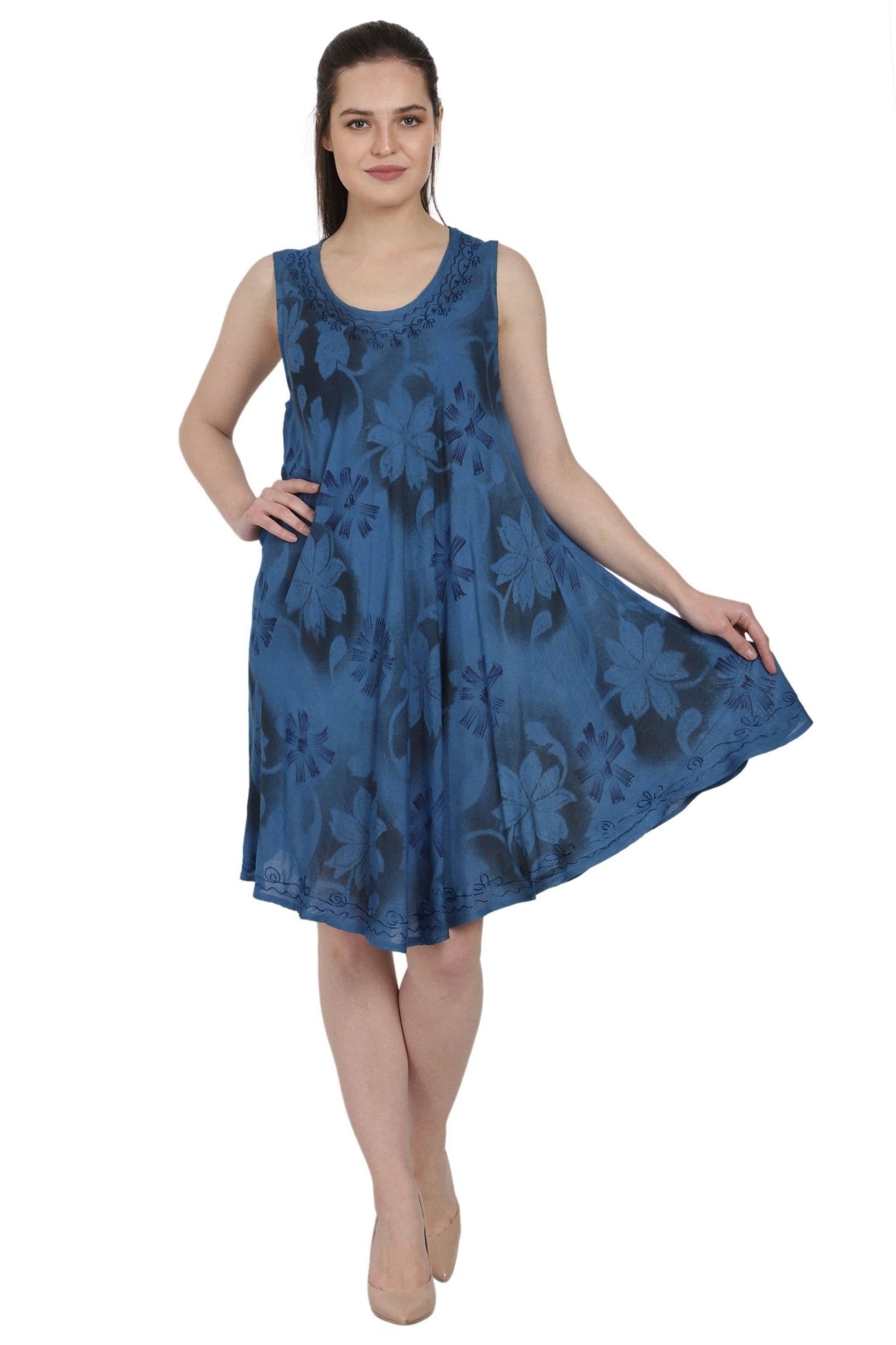 Floral Block Print Tie Dye Umbrella Dress UD36-2324 Black / One Size Fits Most Floral Block Print Tie Dye Umbrella Dress UD36-2324 Black / One Size Fits Most