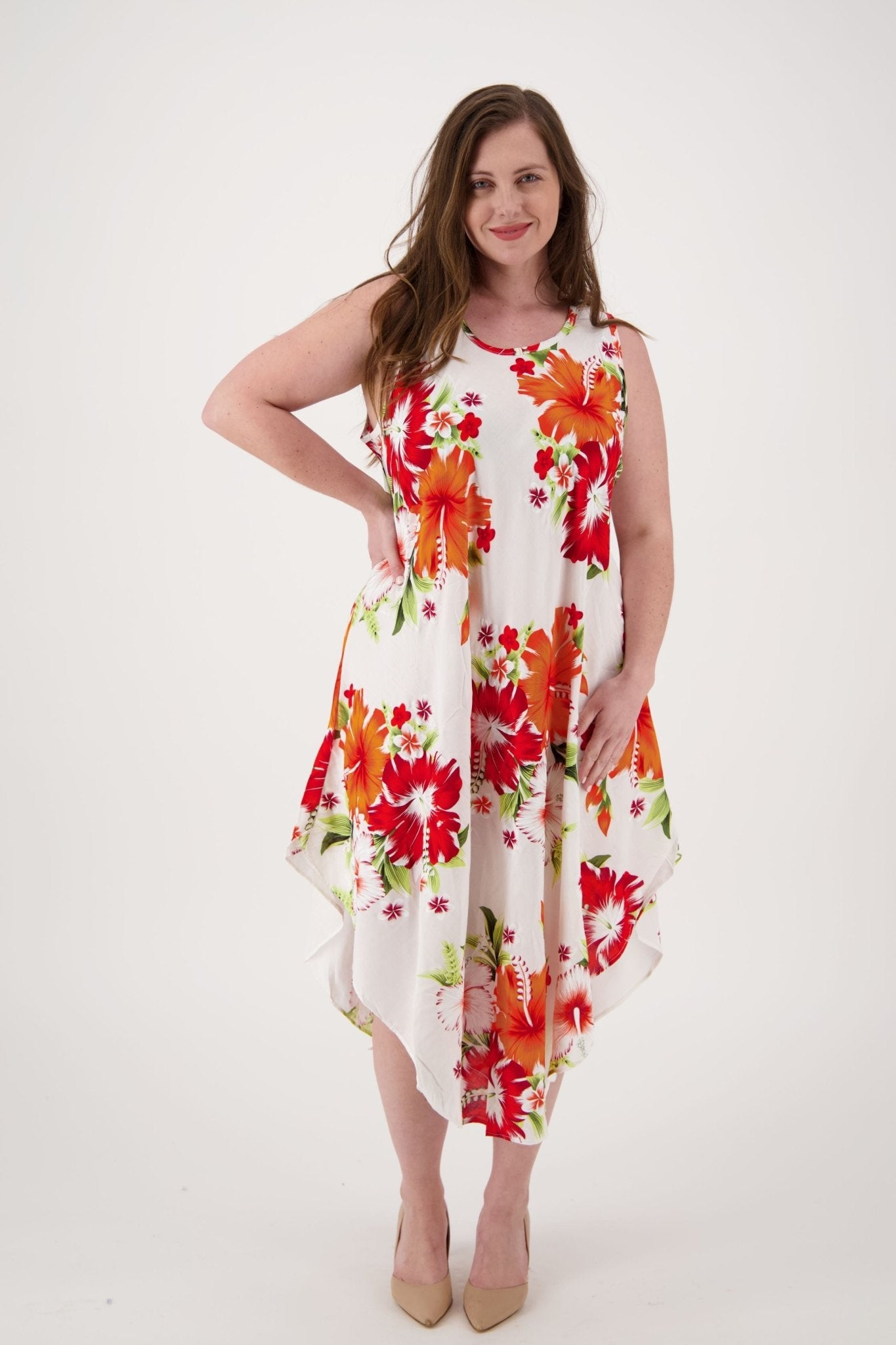 Floral Print Beach Dress One Size Fits Most TH-2501 White/Blue / One Size Fits Most Floral Print Beach Dress One Size Fits Most TH-2501 White/Blue / One Size Fits Most