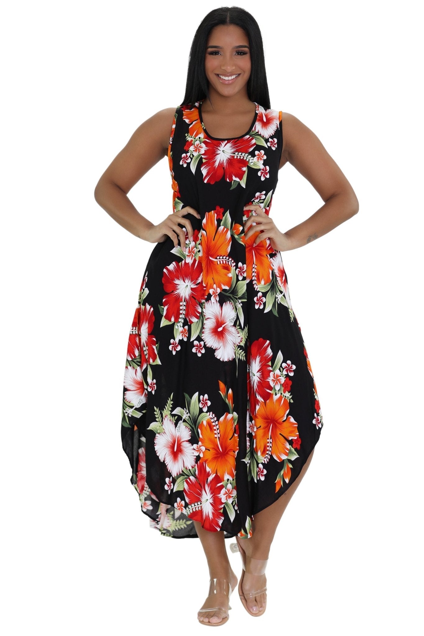 one size fits all sun dresses Floral Print Beach Dress One Size Fits Most TH-2501 White/Blue / One Size Fits Most