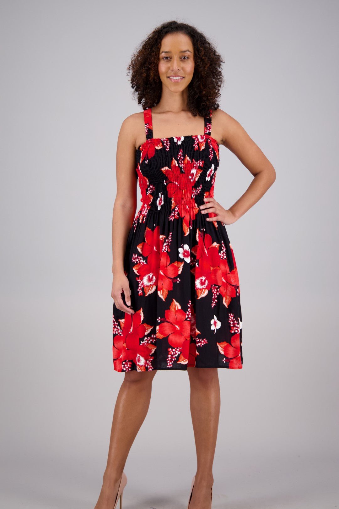 Floral Print Smock Dress One Size Fits Most TH2023 Black/Blue / One Size Fits Most Floral Print Smock Dress One Size Fits Most TH2023 Black/Blue / One Size Fits Most