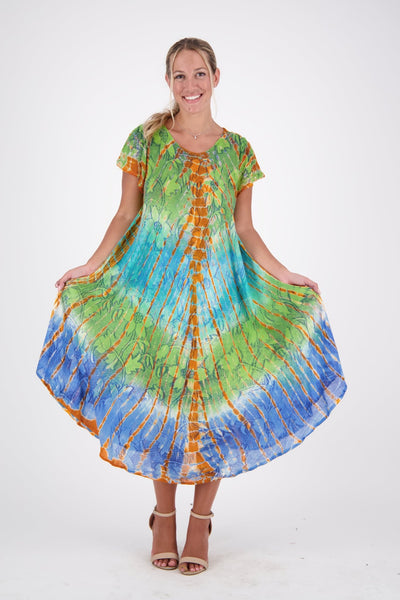 Floral Print Tie Dye Sleeve Dress 13802 - Advance Apparels Inc