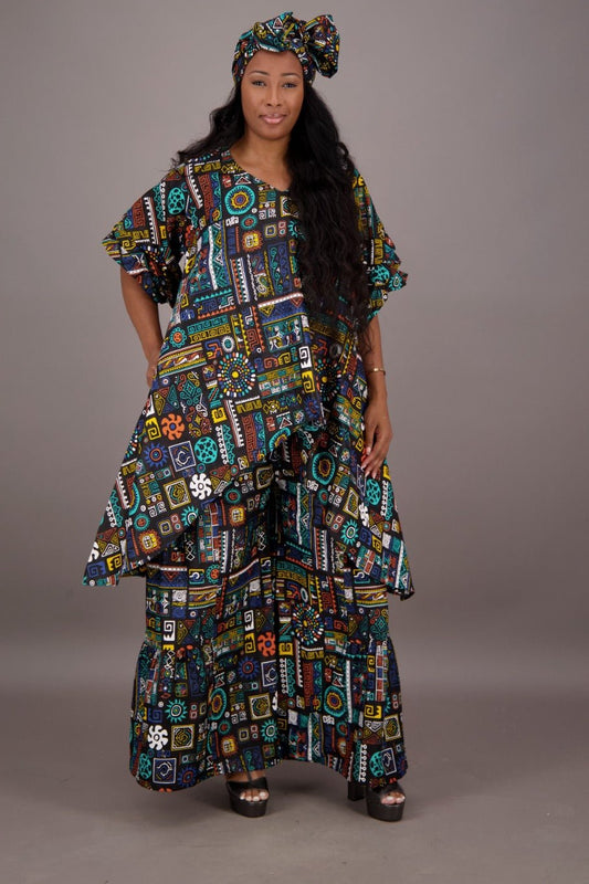 Geoemtric Print 2 Piece Pants Set APS - 25082 - 264 - Advance Apparels Inc