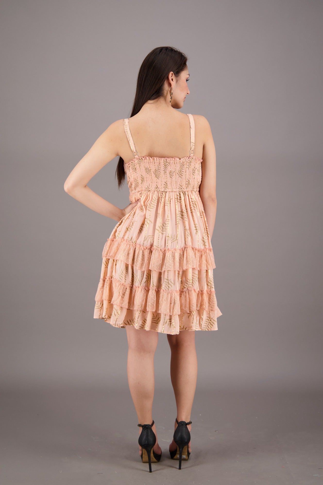 Golden Leafy Pastel Middy Dress 24927 - Advance Apparels Inc